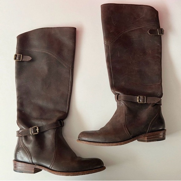 Frye Durado Lug Leather Knee High Tall Riding Boots Dark Brown Shoes Size 7 - Picture 2 of 9